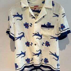 “White Lotus” Tombolo Men's Crocodile Cream Shirt with Blue Pattern